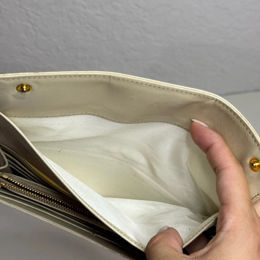MIU MIU Croc Embossed Cream Leather Long Wallet
